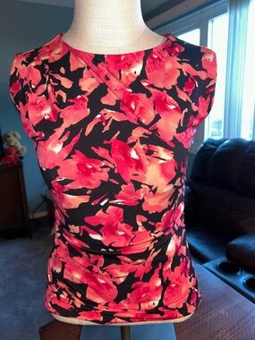 INC International Concepts Women’s Coral Floral Print Cap Sleeve Blouse Size XS